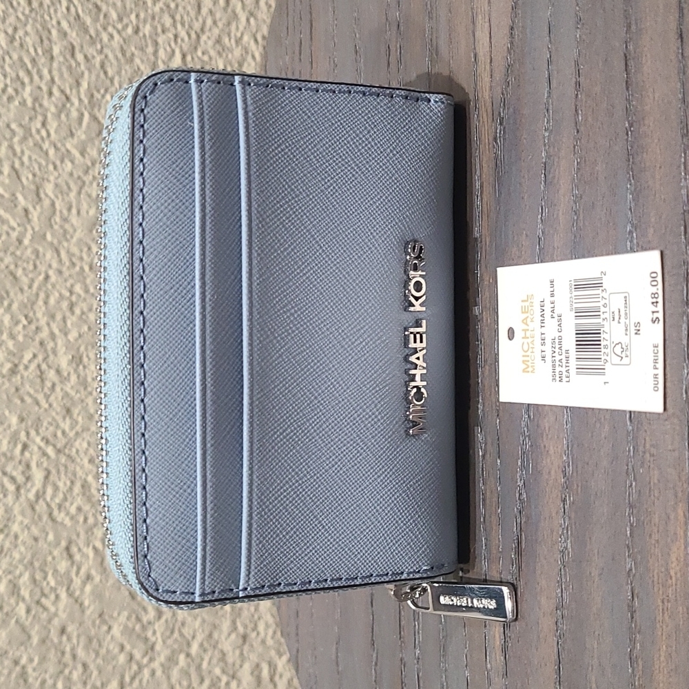 Michael Kors MD ZA card case Leather in Pale Blue